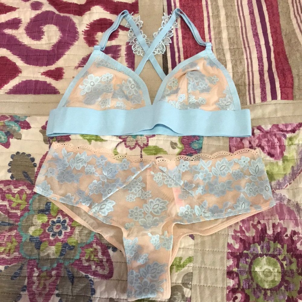 PINK Lace triangle Bralette and matching panty